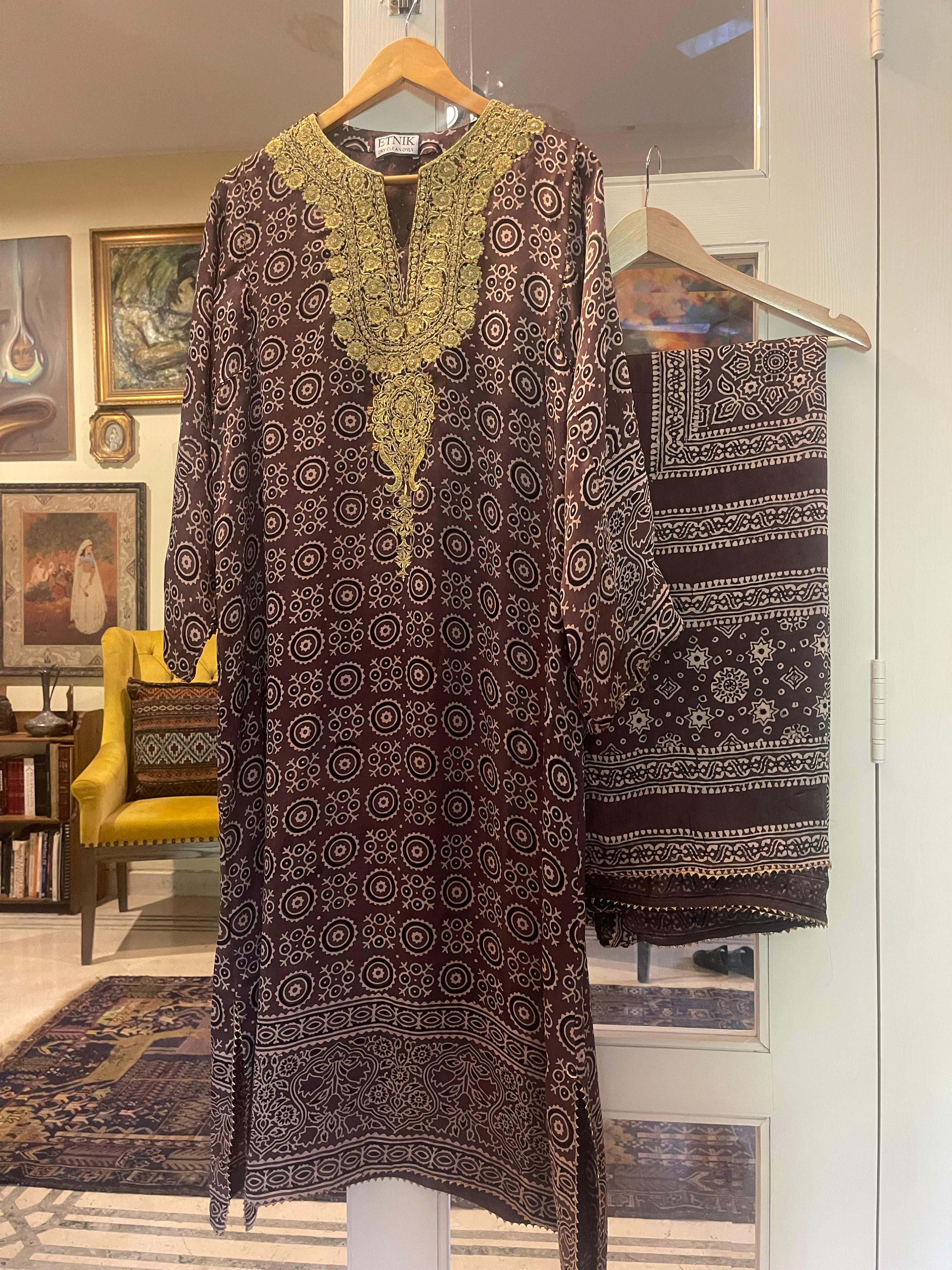 Ajrak Silk Kurta/Dupatta