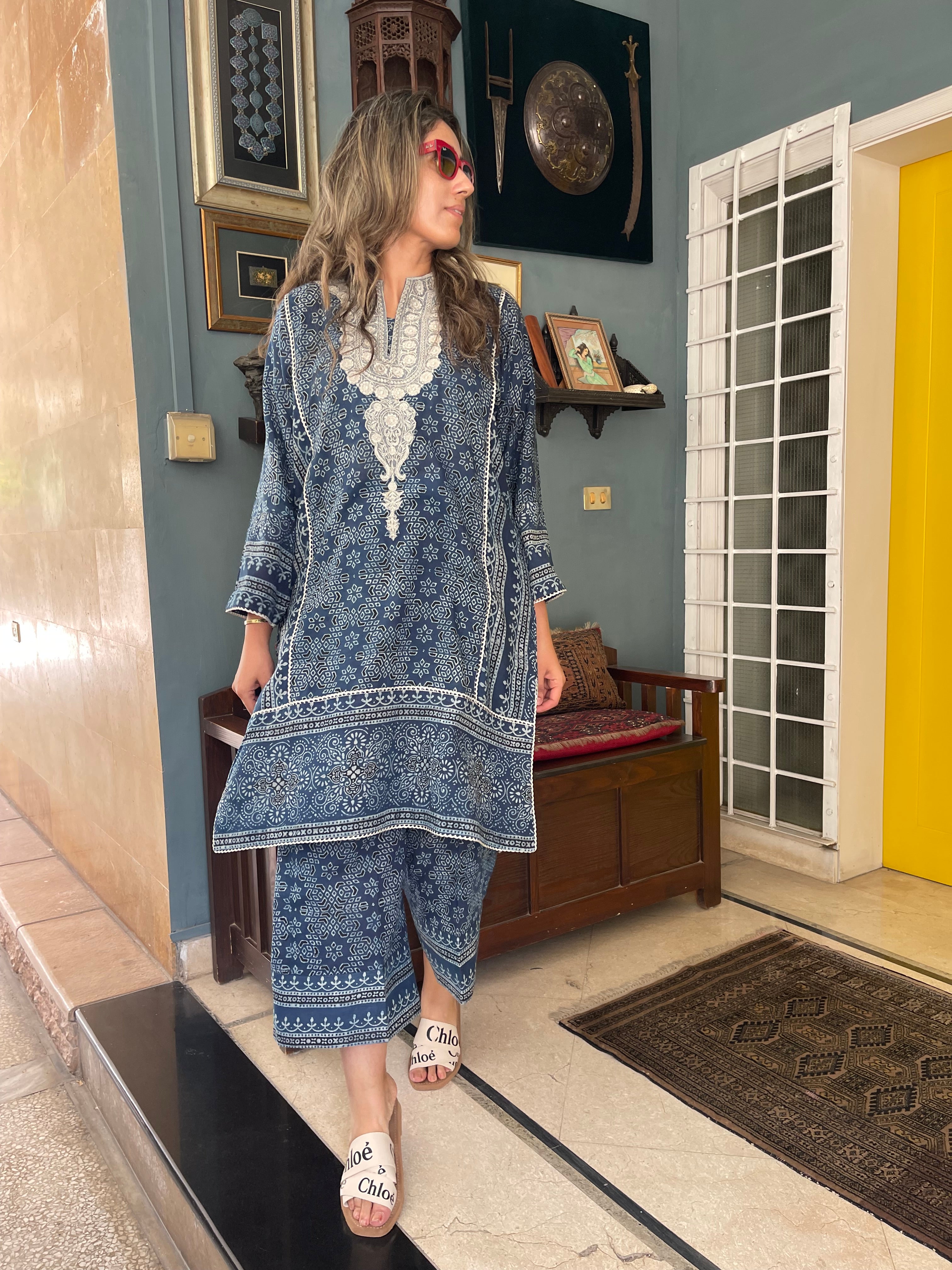 Blue Flower Ajrak