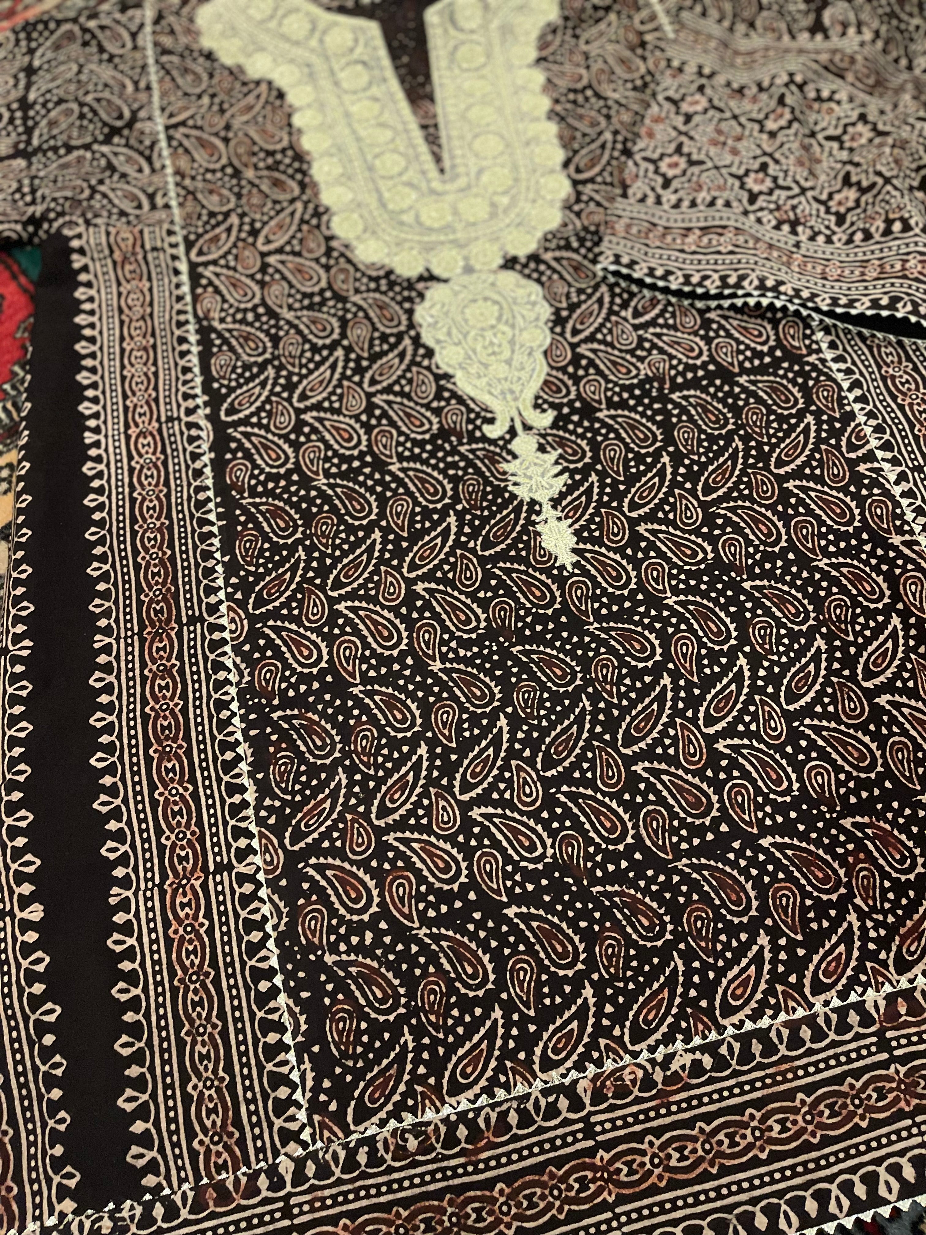 Brown Ajrak Tilla Set
