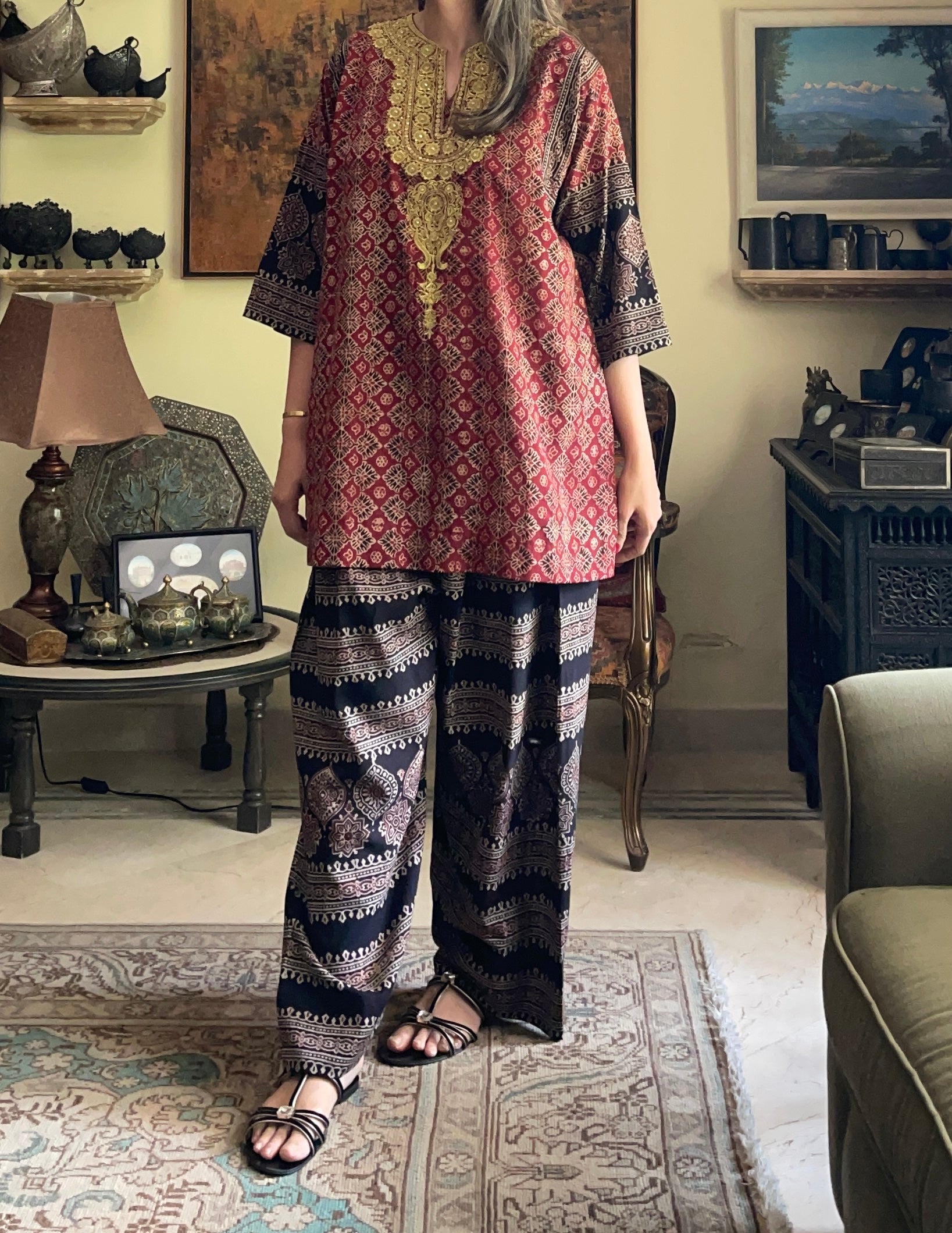Ajrak Tilla Shalwar Set