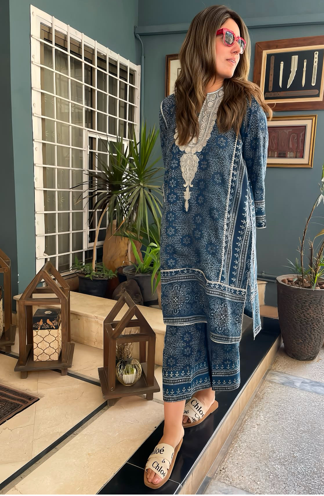 Blue Flower Ajrak