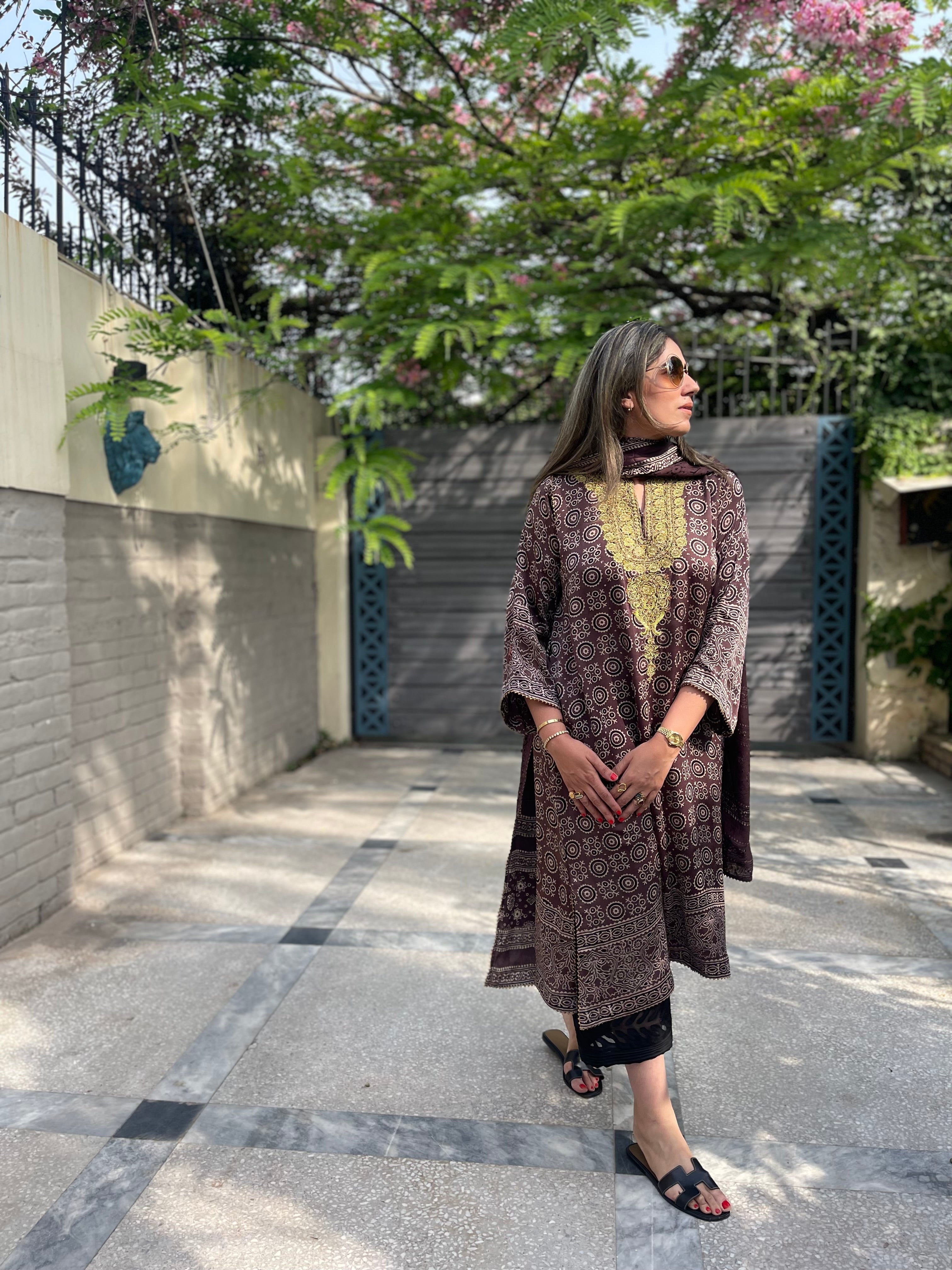 Ajrak Silk Kurta/Dupatta