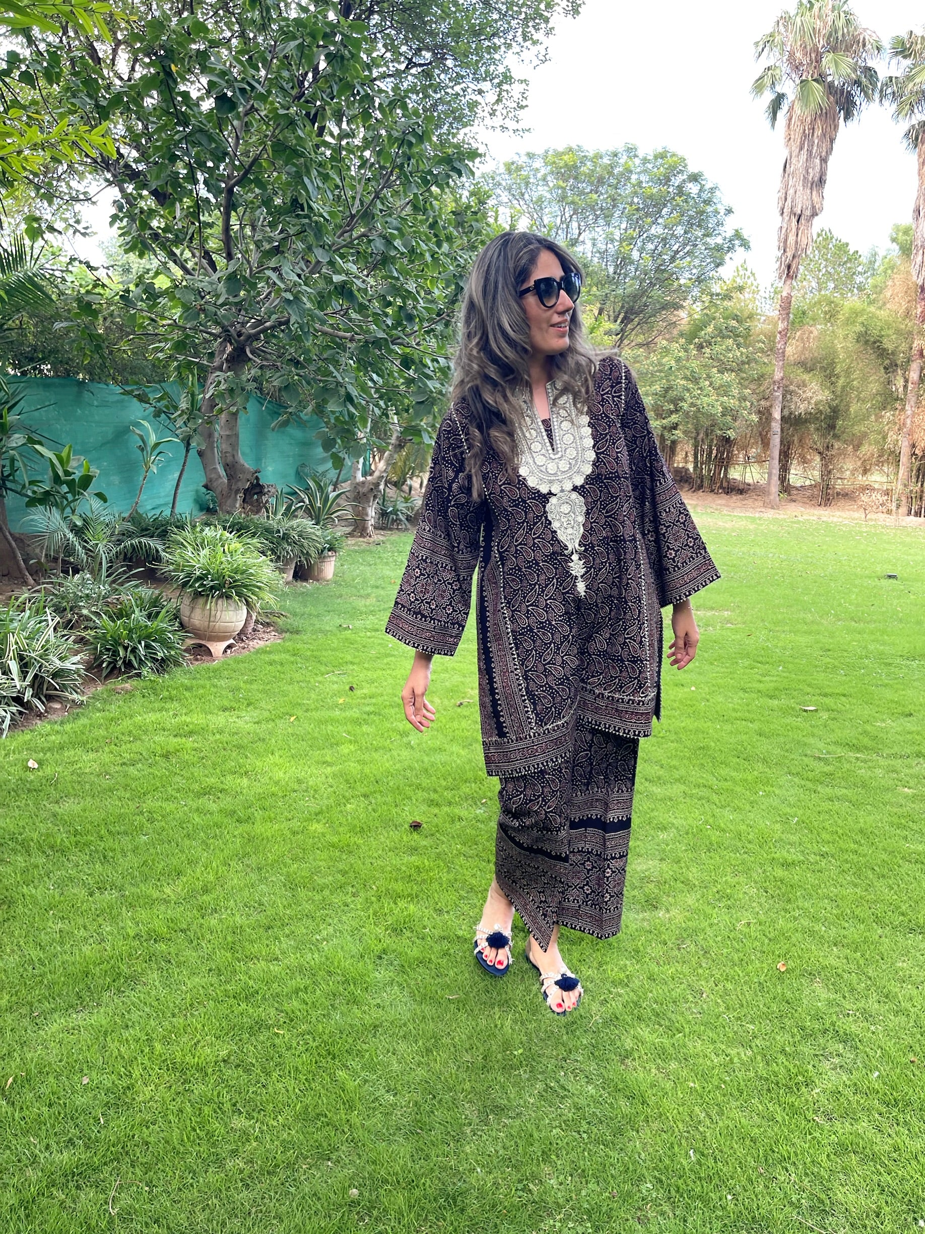 Brown Ajrak Tilla Set