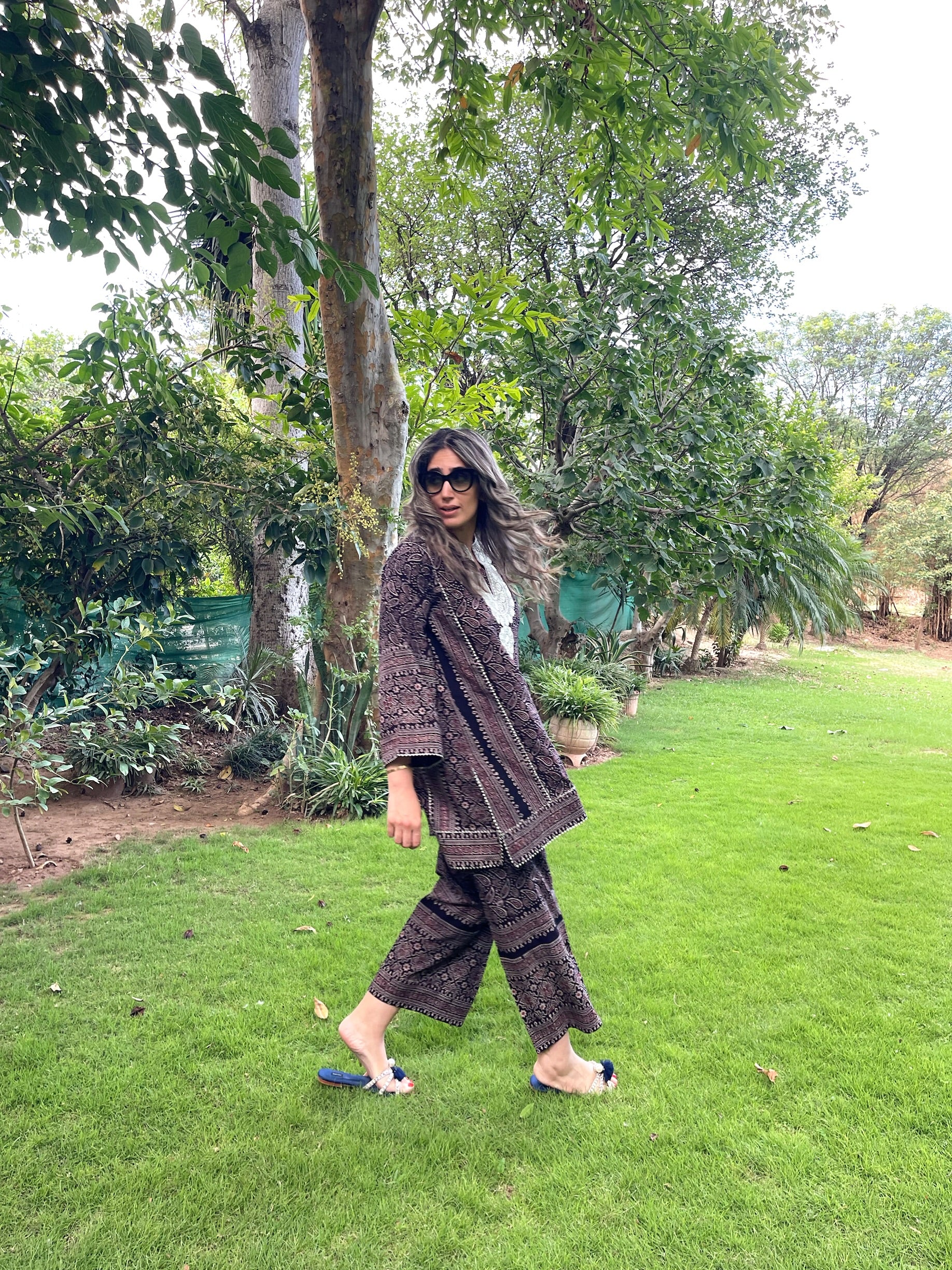 Brown Ajrak Tilla Set