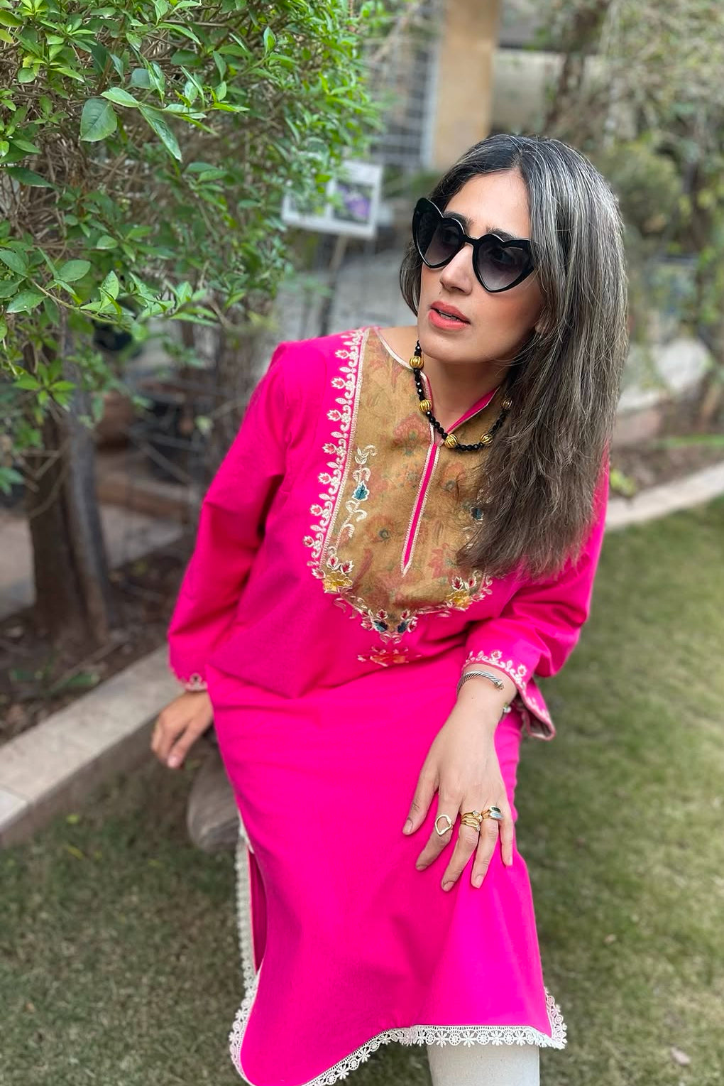 Fushia Applique Kurta