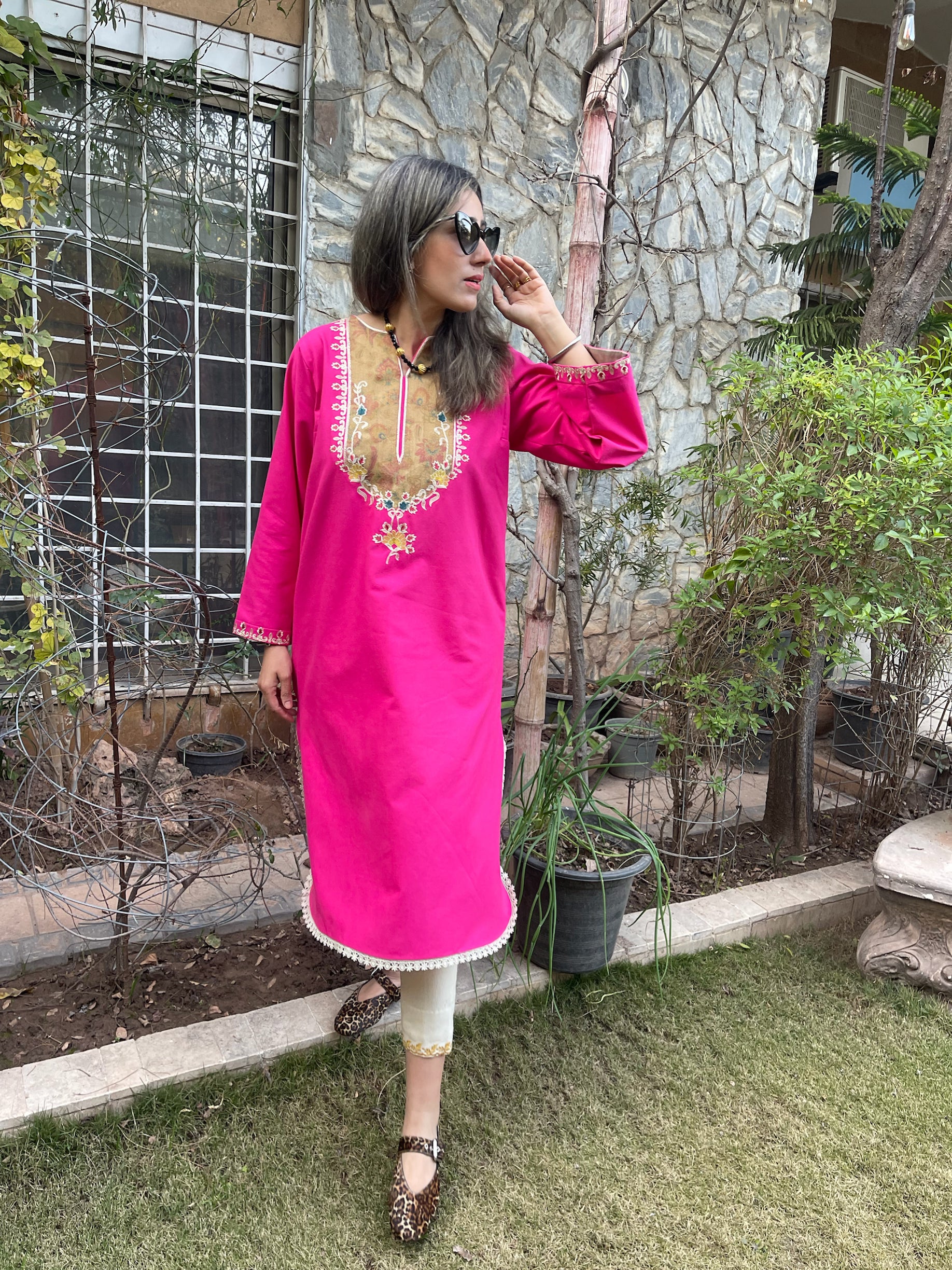 Fushia Applique Kurta