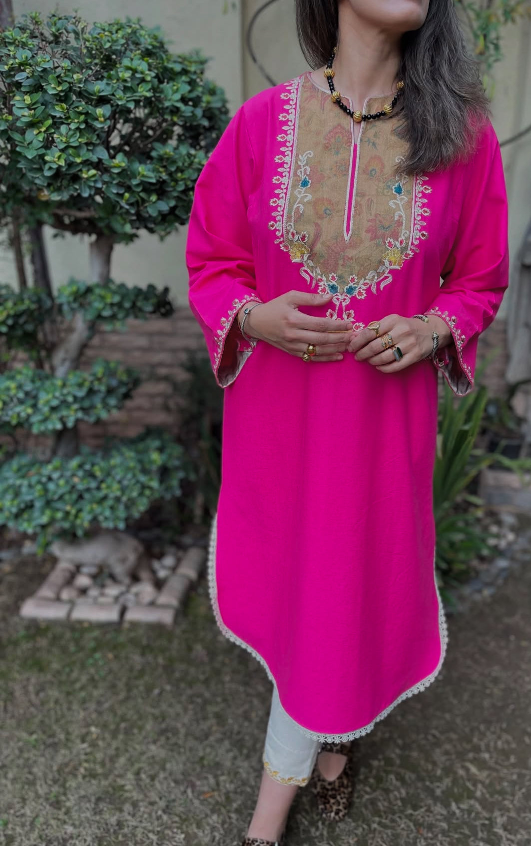 Fushia Applique Kurta