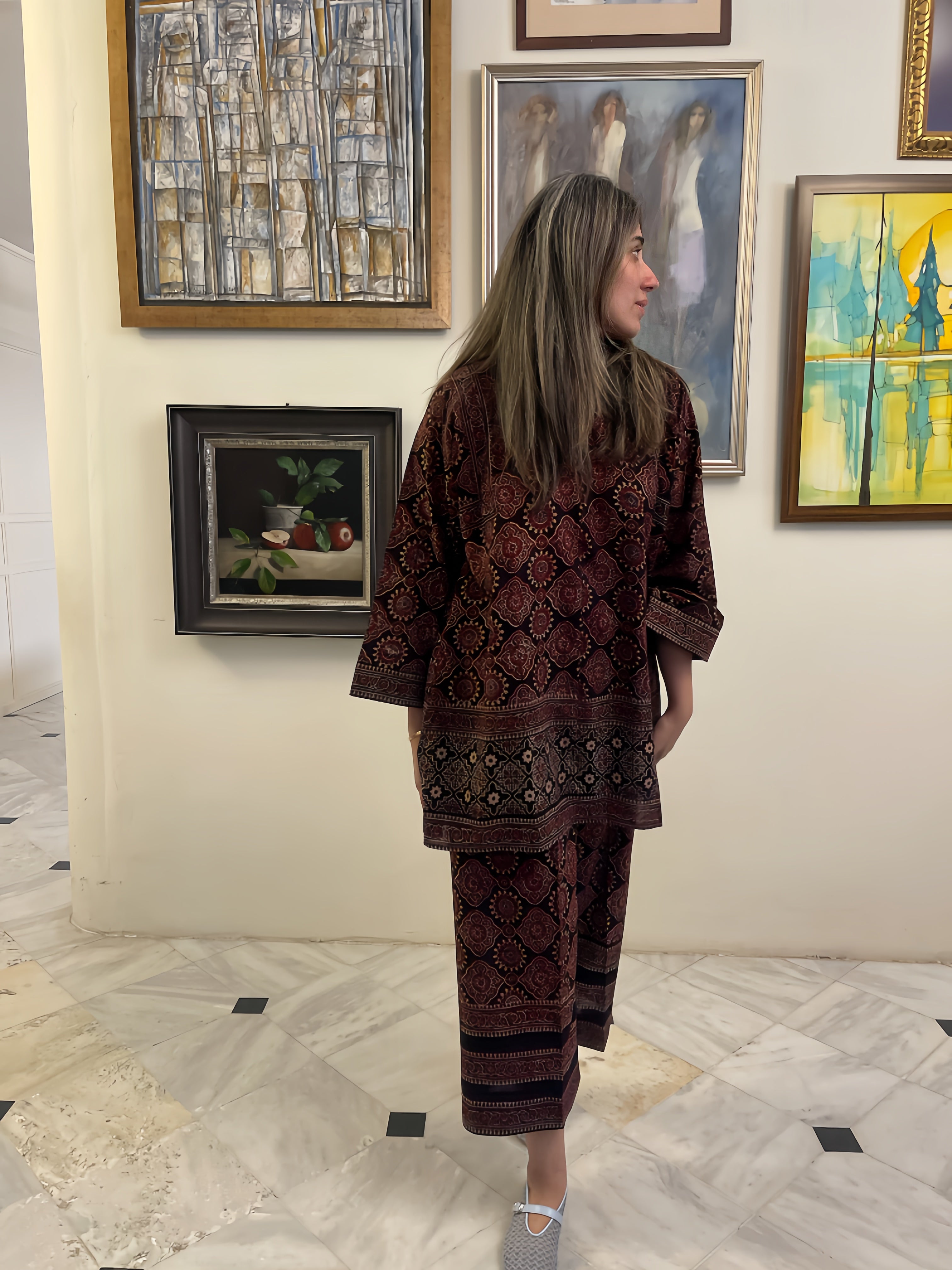 Ajrak Maroon Set