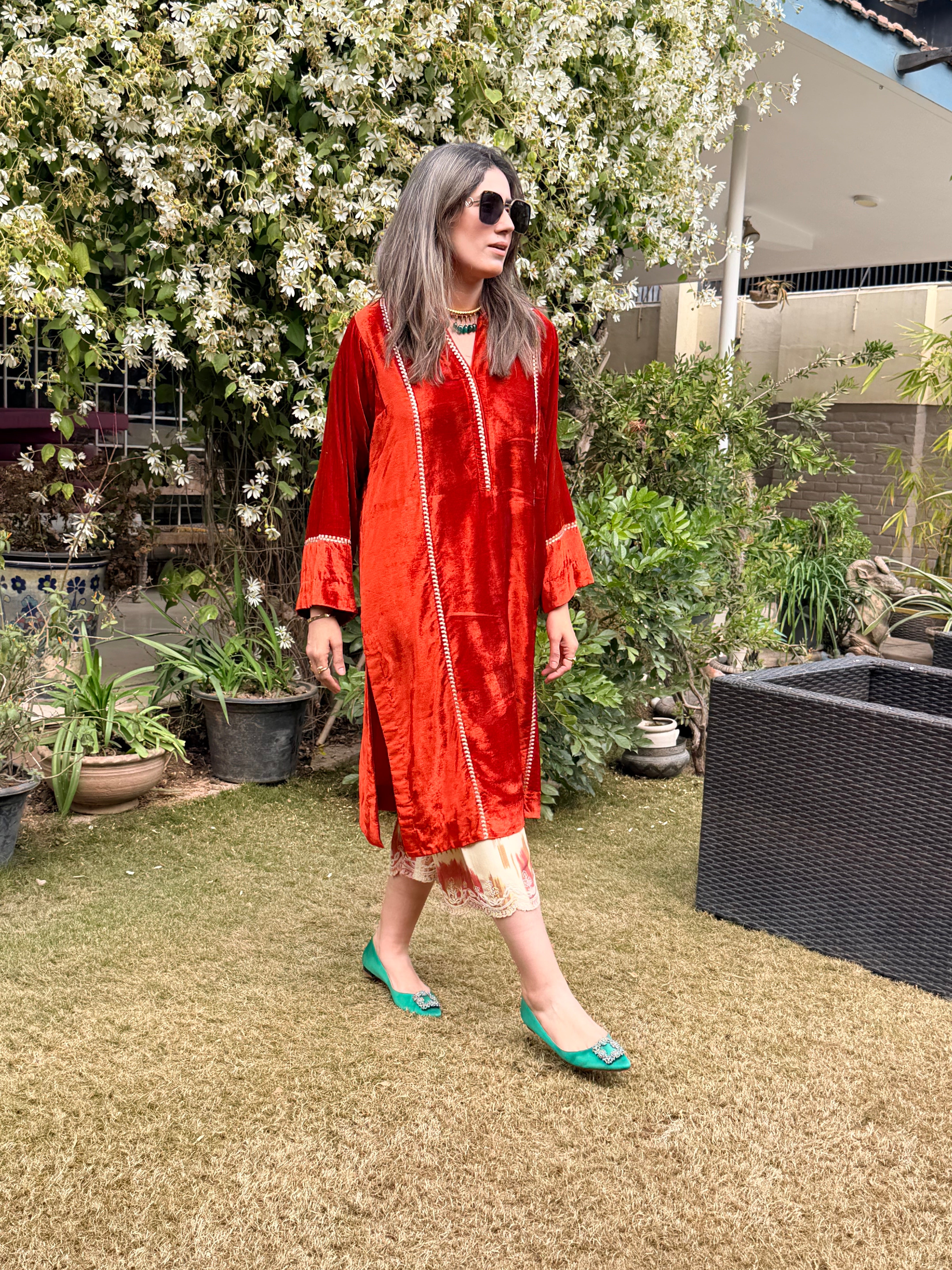 Orange Velvet Kurta